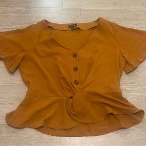 Twist-Front Short Sleeve Blouse in Rust/Copper